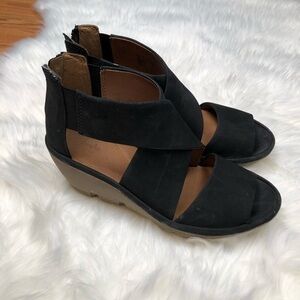 Clark’s Black Clarene Glamor Wedge Sandals 8